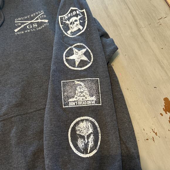 Grunt Style Dusty Blue Sleeve Logo Don’t Tread On Me Hoodie Sweatshirt Men’s L - Picture 3 of 9